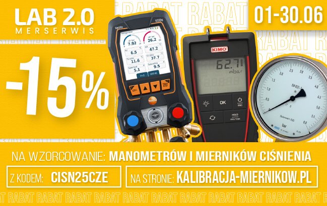 Kod promocyjny na wzorcowanie manometrów i mierników ciśnienia